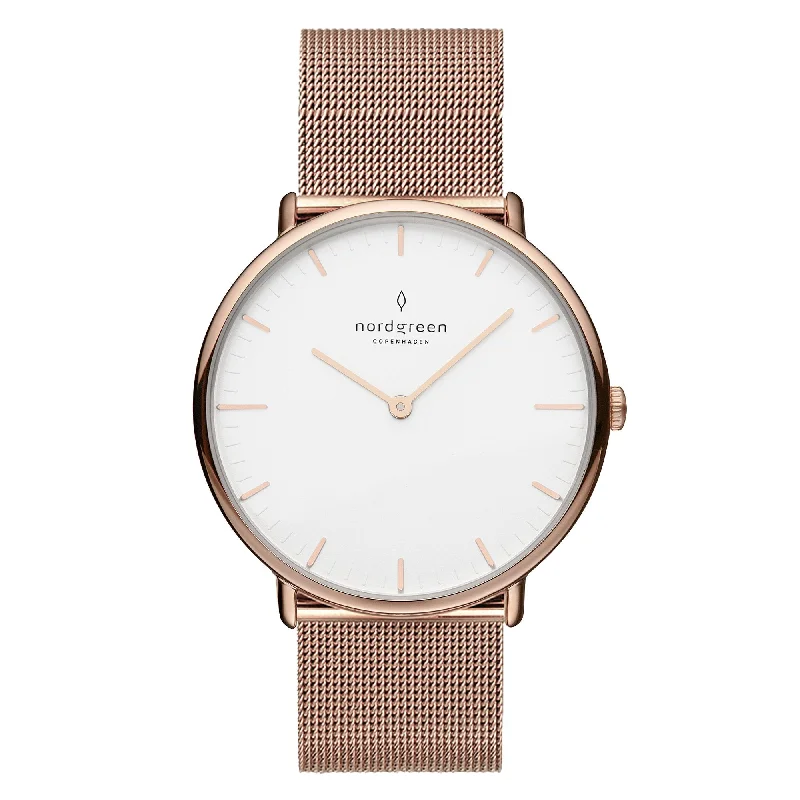 Unisex Local Brand Watches-Nordgreen Native Rose Gold Mesh 36mm Rose Gold Case Watch