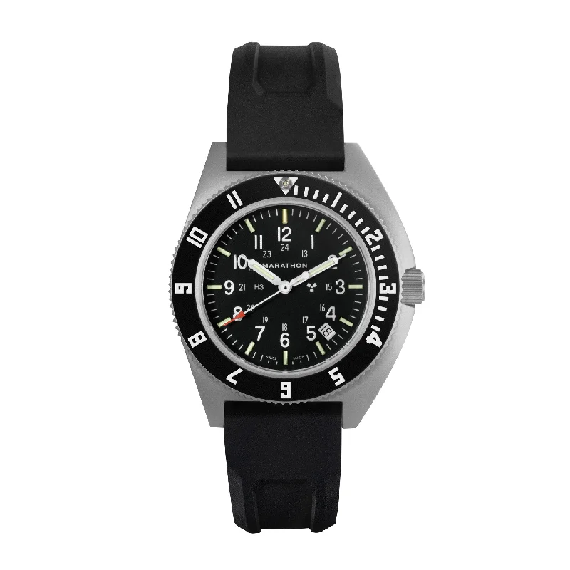 Men's Field Watches Square Case Edition-41mm Steel Navigator w/Date (SSNAV-D) on Black 3-Piece Rubber Strap Kit