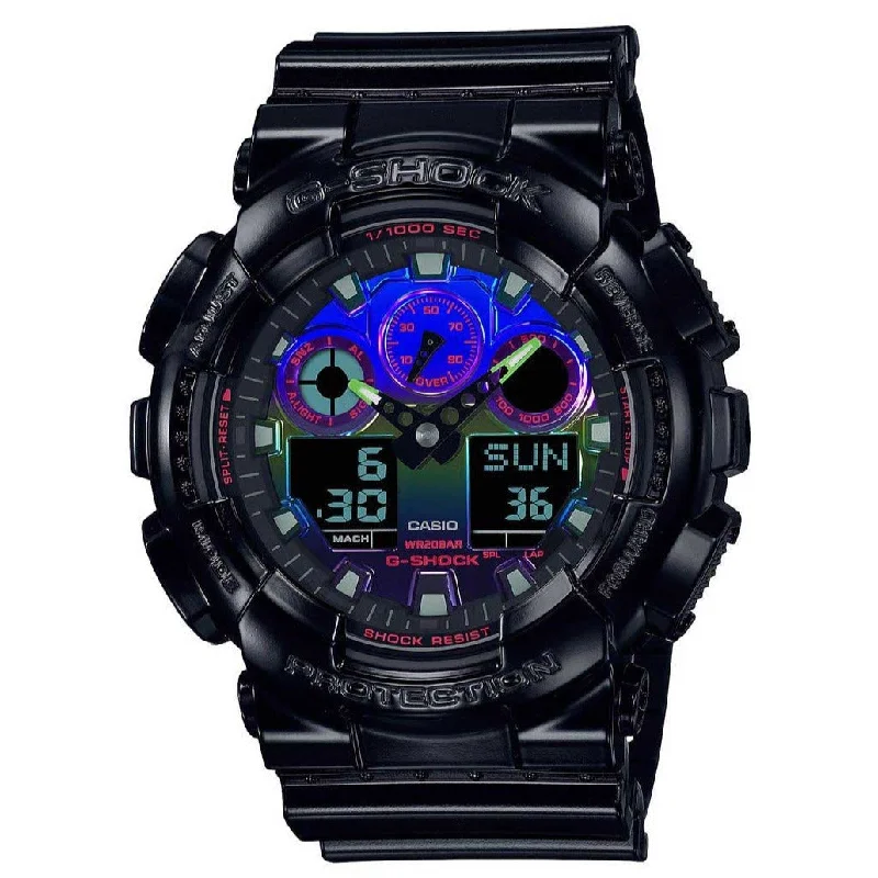 Unisex Durable Watches-Casio G-Shock Virtual Rainbow Series Men's Black Watch GA-100RGB-1AER