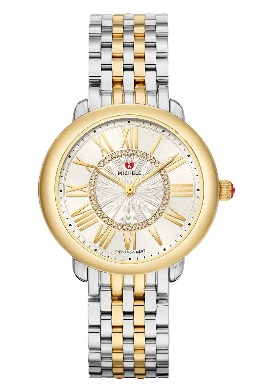 Men's Stylish Style Dress Watches-Michele Serein Mid Two-Tone 18K Gold Diamond Dial MWW21B000148