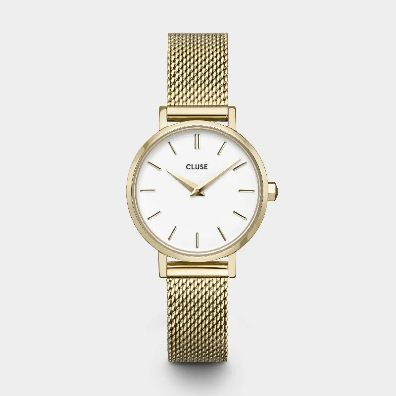 Women's Business Meeting Design Mechanical Watches-Boho Chic Petite Watch Mesh, White, Gold Colour