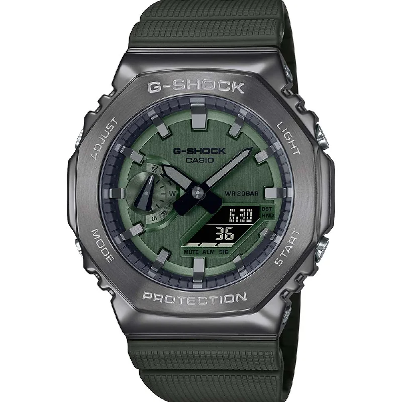 Men's Valentine's Day Design Digital Watches-G-Shock GM2100B-3A Green Metal Covered 'CasiOak'