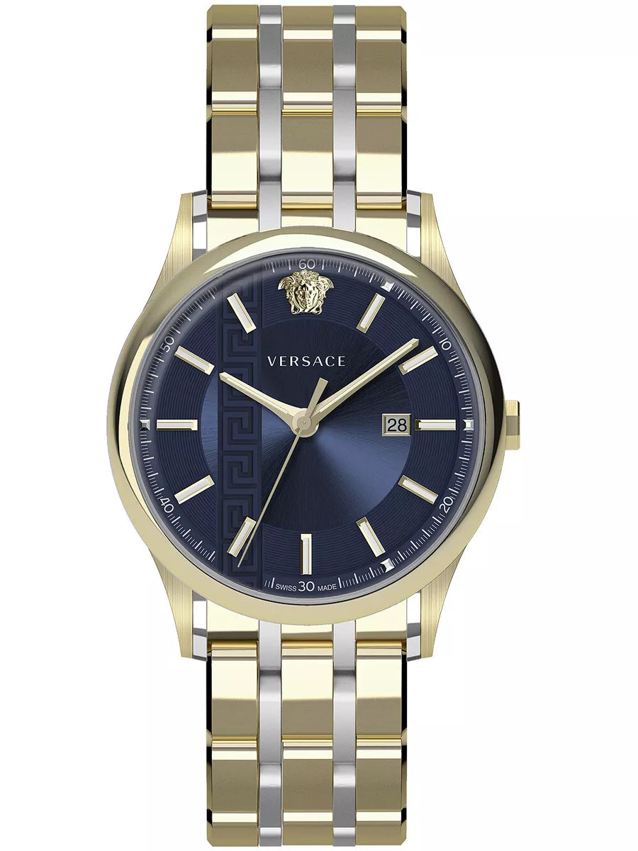 Men's Swiss Hand-Wound Edition-Versace Men's Watch Aiakos 44mm Blue Gold Bracelet VE4A00720