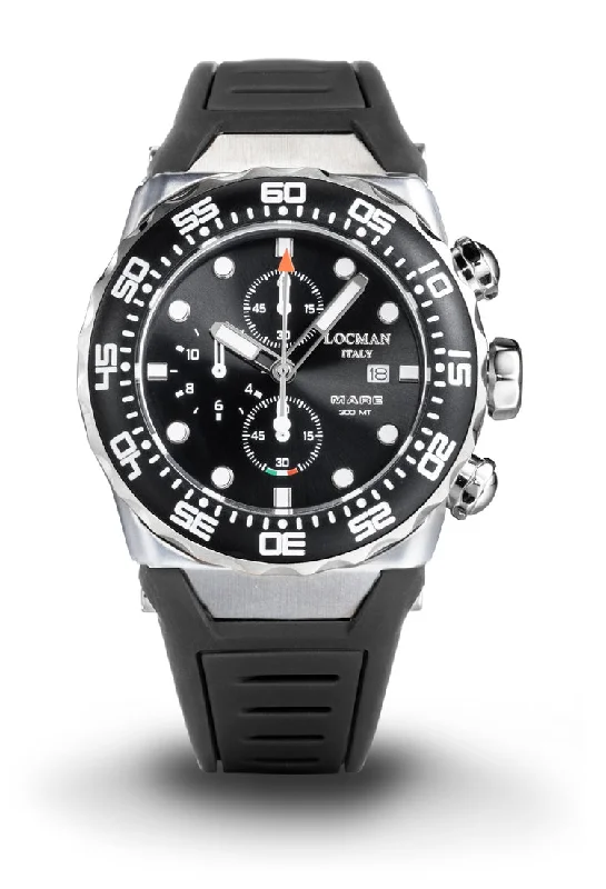 Men's Casual Wear Style Sports Watches-Orologio Locman Mare Crono 300mt nero silicone 0560A01A-00BKNKSK2
