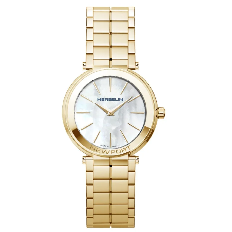 Men's Stylish Style Slim Watches-Herbelin Newport Slim Ladies Gold Watch 16922/BP19