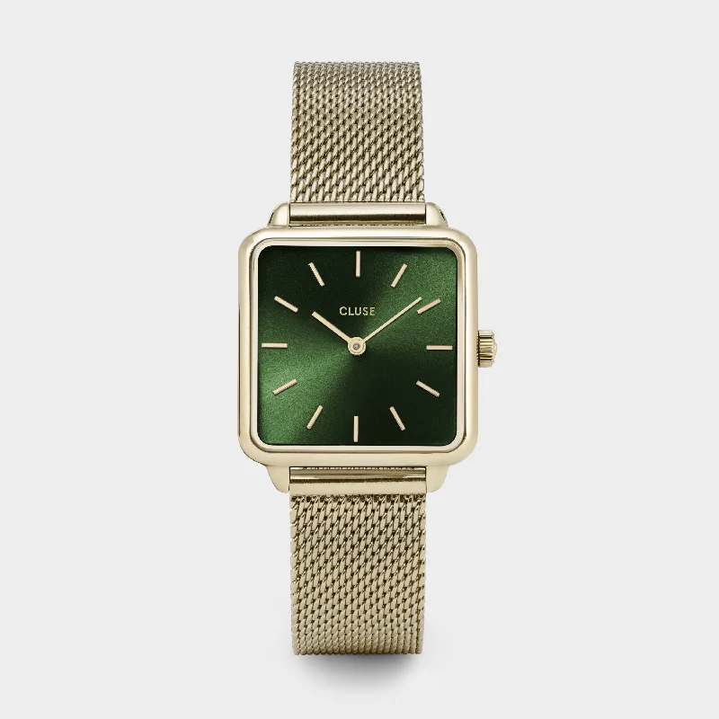 Women's Mechanical Watch Warranty-La Tétragone Watch Mesh, Green, Gold Colour
