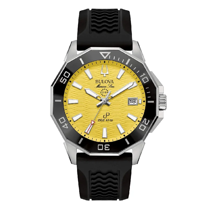 Men's Asian Made Sports Watches-Orologio Bulova 96B431 Sub Marine Star Ceramic giallo gomma
