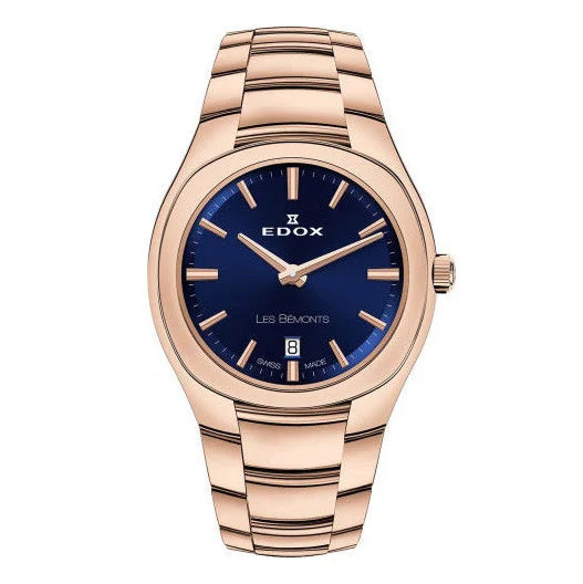 Men's Swiss Customized Edition-Edox Les Bèmonts Ladies Rose Gold Blue Watch 57004-37R-BUIR Men's Swiss Customized Edition-Edox Les Bèmonts Ladies Rose Gold Blue Watch 57004-37R-BUIR