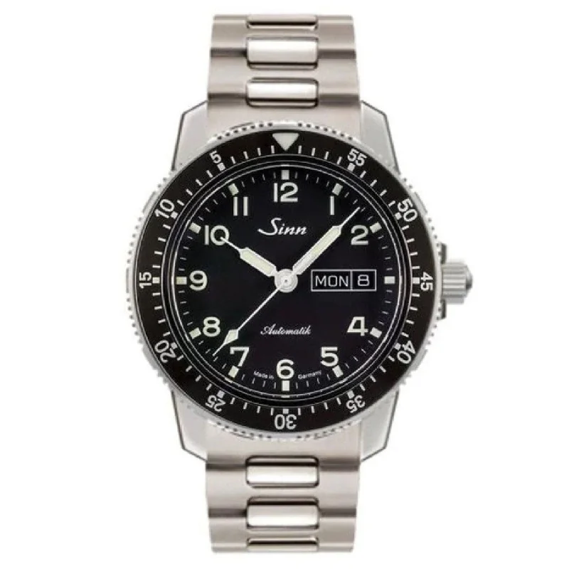 Men's Stainless Steel Field Watches-Sinn 104 St Sa A Pilots Watch - Black Arabic Dial - Solid Bracelet Men's Stainless Steel Field Watches-Sinn 104 St Sa A Pilots Watch - Black Arabic Dial - Solid Bracelet