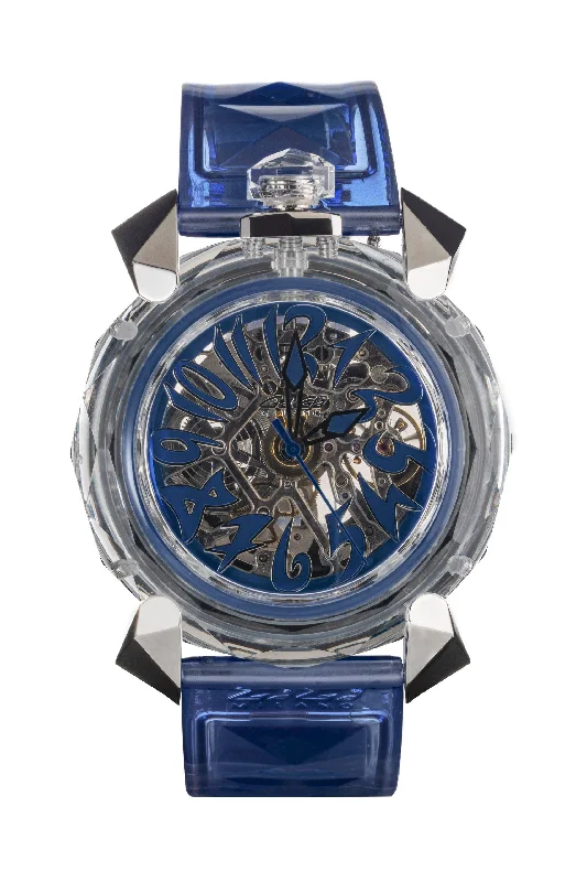 Unisex Handmade Design Watches-Gagà Milano Watch Crystal 46mm Skeleton Blue
