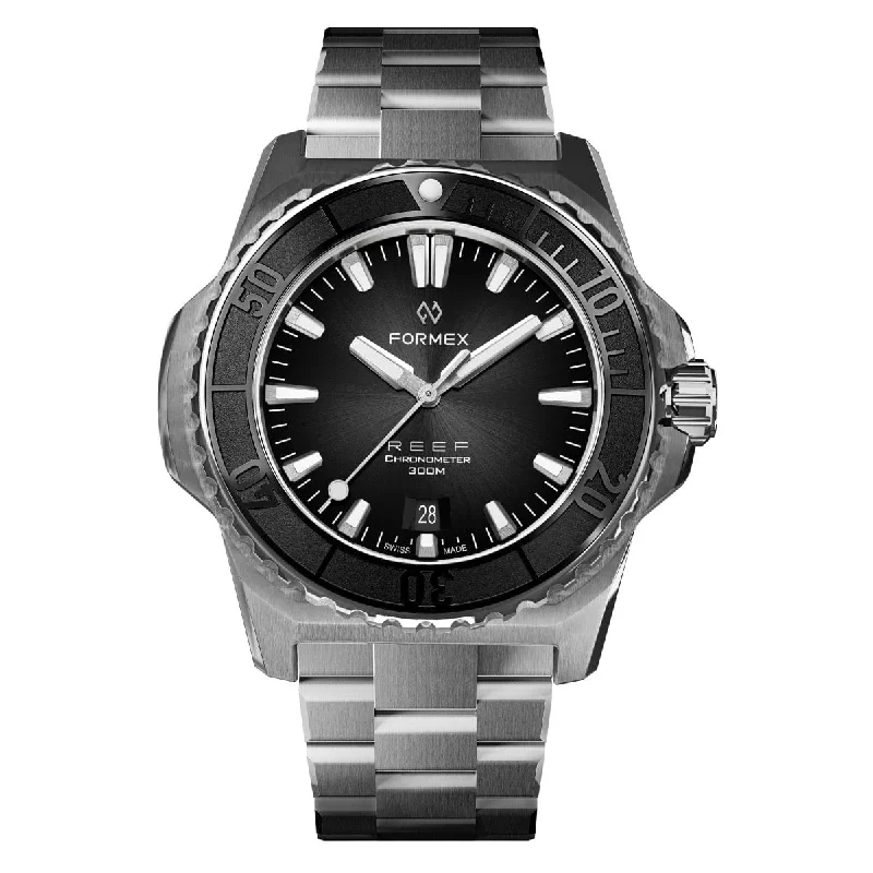 Men's Dive Watches with Accurate Timekeeping -Formex REEF Automatic Chronometer - Black Dial / Black Bezel