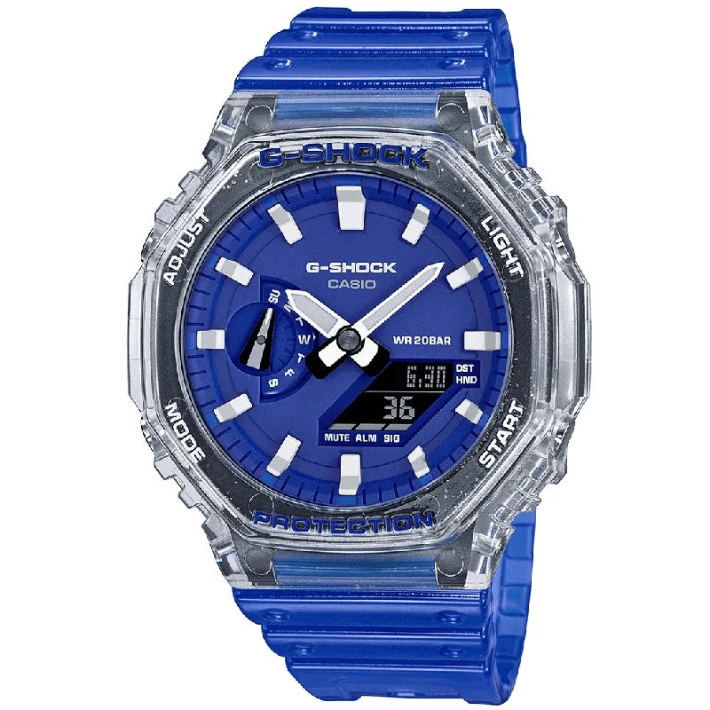Unisex Solar Powered Watches-Casio G-Shock Hidden Coast Series Unisex Blue Watch GA-2100HC-2AER
