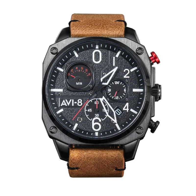 Men's Field Watches Digital Edition-AVI-8 Charcoal Ember Brown Hawker Hunter Chronograph Watch AV-4052-02