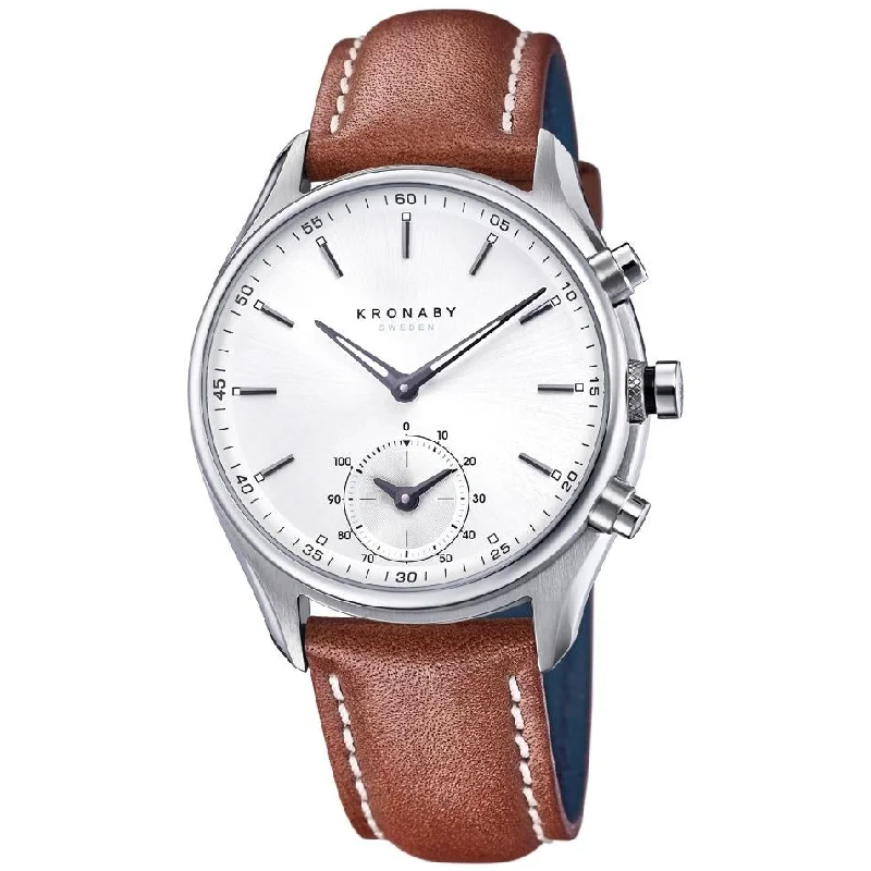 Men's Rectangular Case Slim Watches-Kronaby S0713/1 Men's Brown Sekel Hybrid Smartwatch