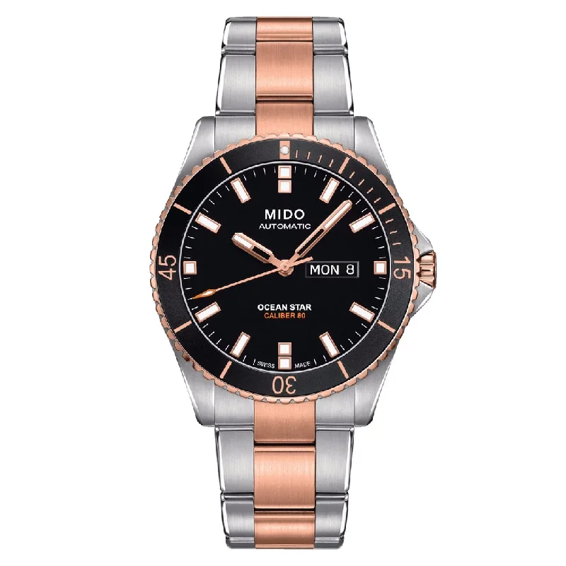 Men's New Year's Eve Style Sports Watches-Orologio Mido Ocean Star 200 quadrante nero e acciaio bicolore