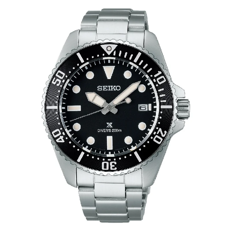 Men's Sophisticated Design Sports Watches-Orologio Seiko Prospex SNE597P1 quadrante nero carica solare