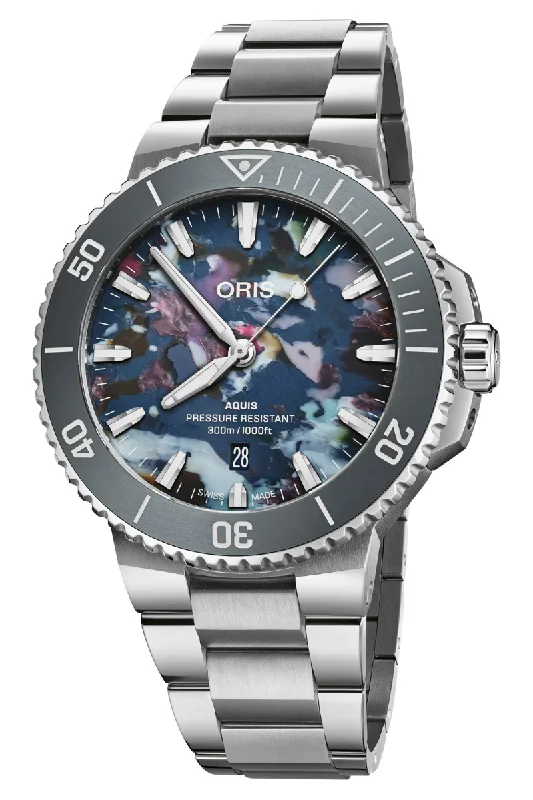 Men's Kinetic Dress Watches-Oris Aquis Date Upcycle 43.5mm 733 7789 4150-07 8 23 04PEB