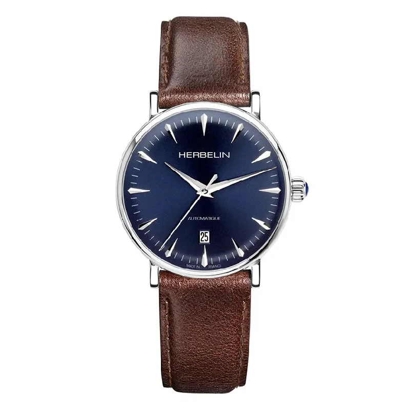 Men's GMT Watches with Swiss Movement -Herbelin Inspiration Auto Men's Blue Watch 1647/AP15BR Men's GMT Watches with Swiss Movement -Herbelin Inspiration Auto Men's Blue Watch 1647/AP15BR