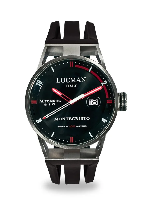 Men's Solar Powered Style Sports Watches-Locman Montecristo automatico nero e rosso silicone nero 051100BKFRD0GOK