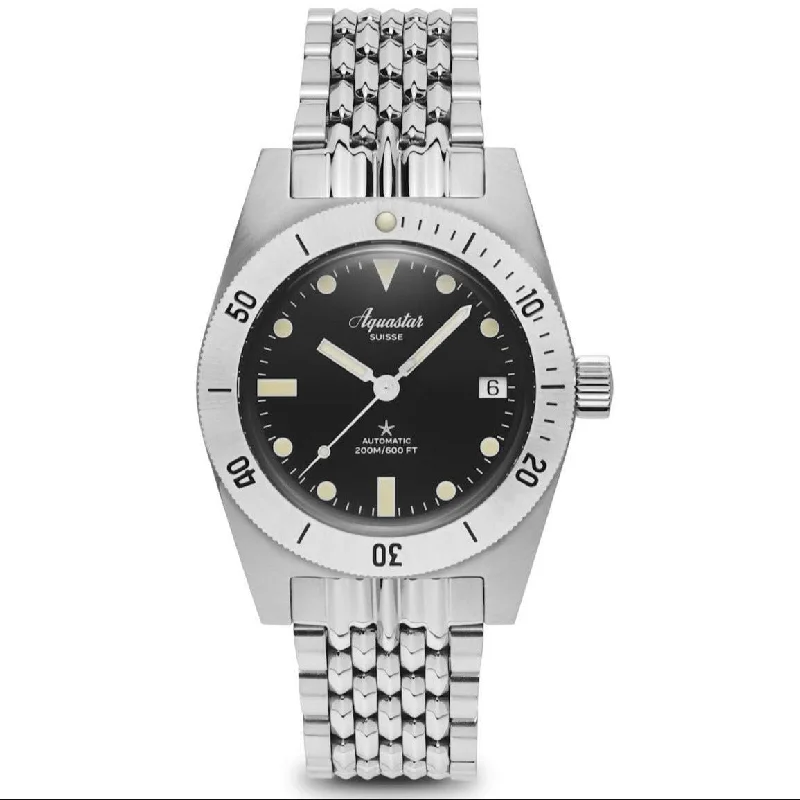 Men's Dive Watches for High-Altitude Diving -Aquastar Model 60 Black Dial BOR Bracelet