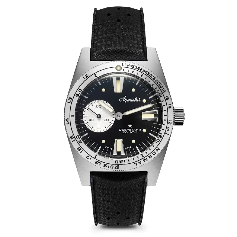 Men's Dive Watches with Robust Build -Aquastar Deepstar 2 37mm Vintage Black Dial Black Tropic