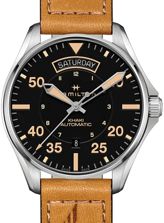 Men's Field Watches Environmental Impact-Khaki Pilot Day Date Automatic Vintage - Leather Ref. H64645531