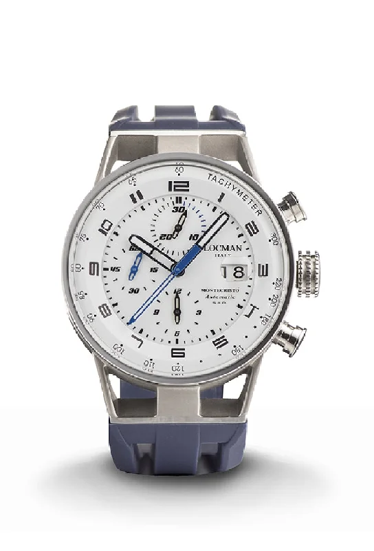Men's Minimalist Style Sports Watches-Locman Montecristo Chrono auto bianco silicone blu 0516A08S-00WHBLSB