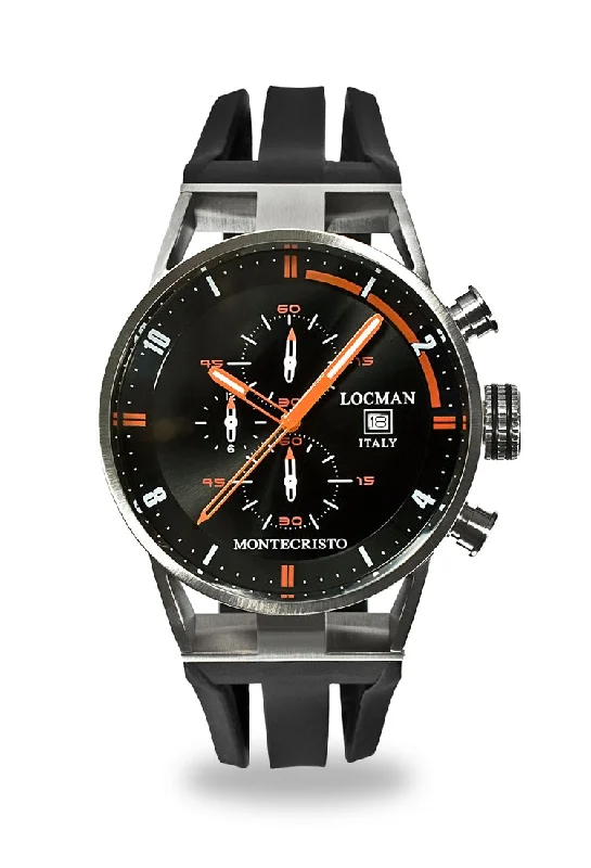 Men's Thin Case Design Sports Watches-Locman Montecristo Chrono quarzo nero e arancio silicone 051000BKFOR0GOK