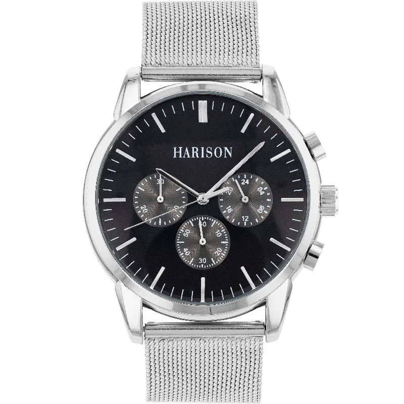 Men's Handmade Design Digital Watches-Harison Silver Tone Men's Watch   *Imitation Sub Dials*