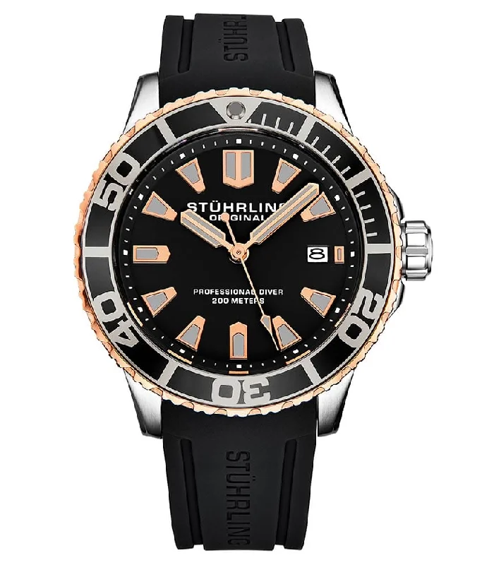 Black Dial / Silver Case / Black Rubber Strap Rose Gold Layered Tang Buckle