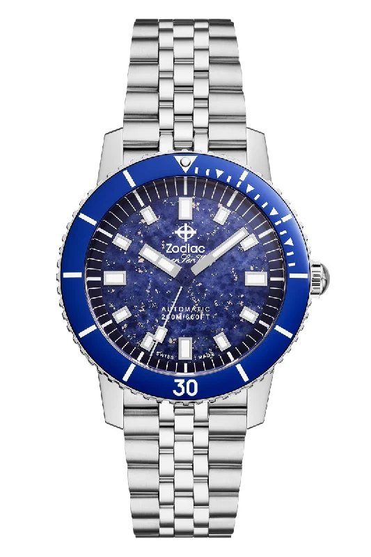 Men's Handmade Dress Watches-Zodiac 'Stone Wolf' Compression Lapis Lazuli ZO9312