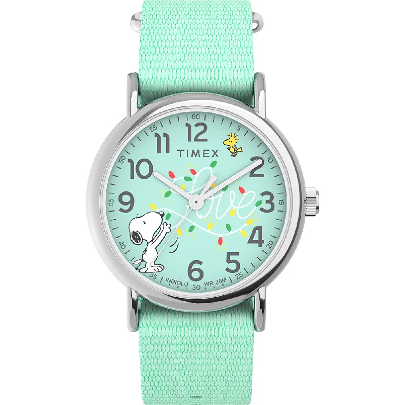 Unisex Customized Style Watches-Timex Peanuts Weekender Unisex Blue Watch TW2W24500