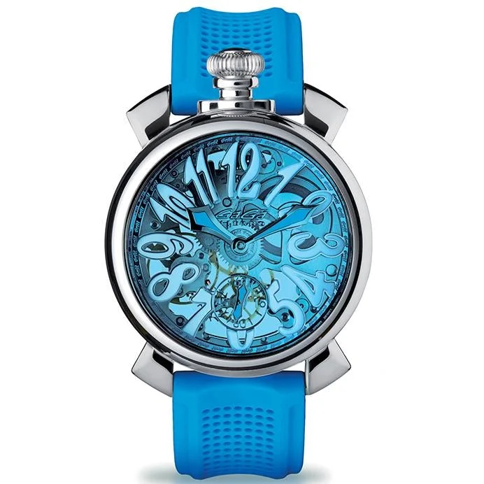 Men's Field Watches Thin Case Edition-Gaga Milano Men's Blue Skeleton Mechanical Watch 5310SKY Men's Field Watches Thin Case Edition-Gaga Milano Men's Blue Skeleton Mechanical Watch 5310SKY