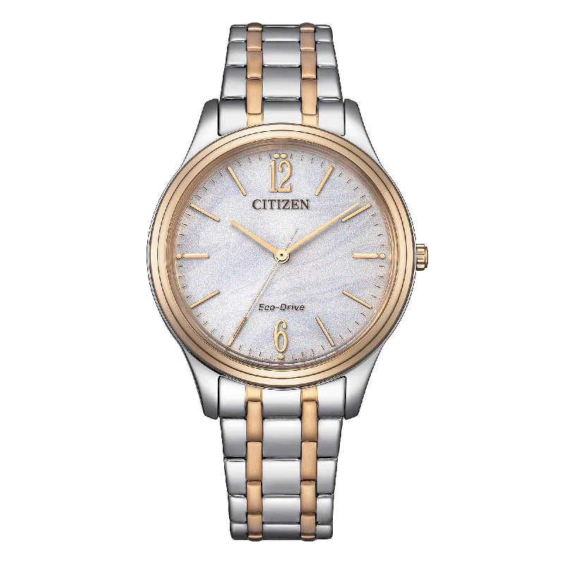 Women's Mechanical Watch Personalized-Orologio Citizen OF in acciaio madreperla bicolore oro EM0416-78A