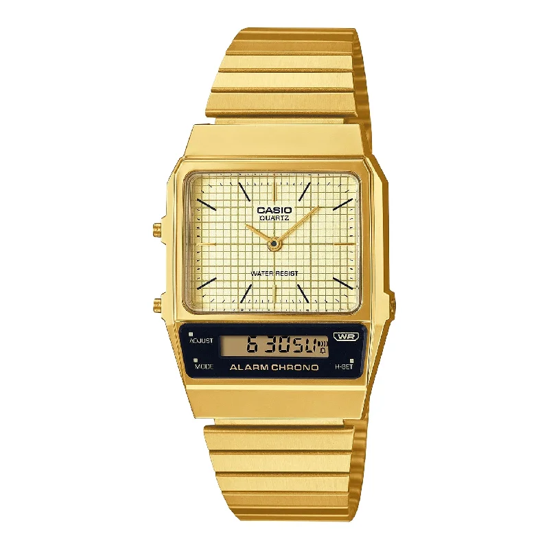 Women's Birthday Style Mechanical Watches-Casio vintage AQ-800EG-9AEF doppio fuso orario dorato giallo