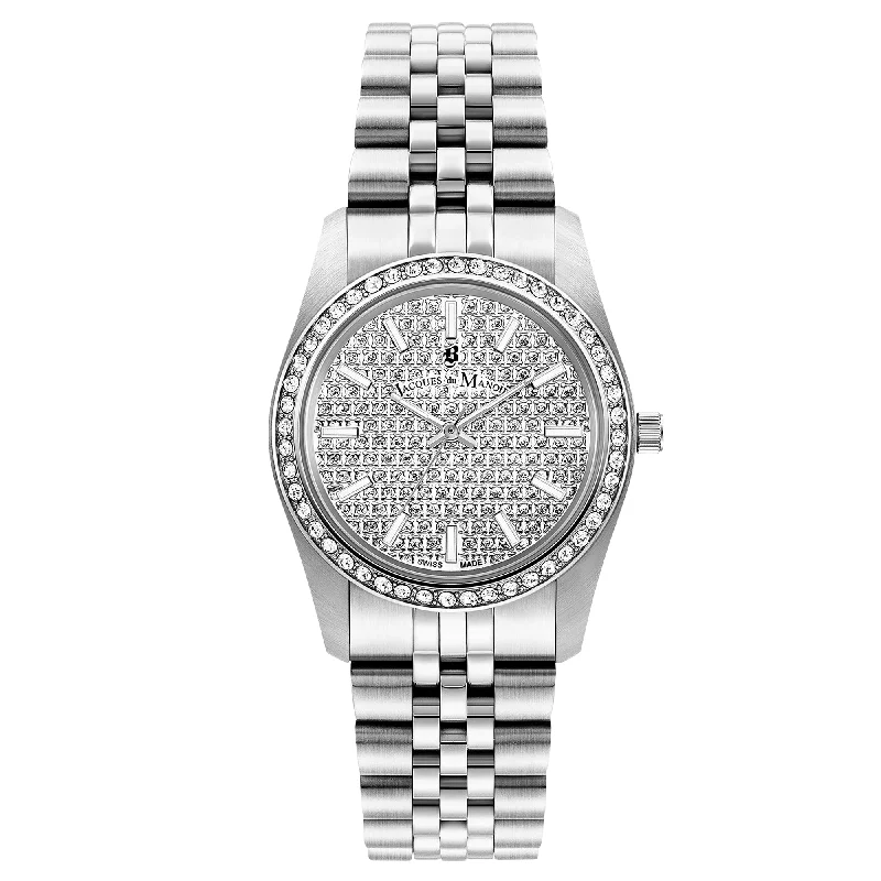 Men's Stainless Steel Dress Watches-Jacques Du Manoir Ladies Inspiration Glamour Silver Watch JWL01101