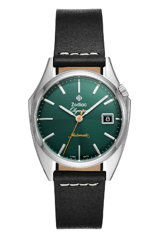 Men's Thick Case Dress Watches-Zodiac Olympos Automatic Leather ZO9714