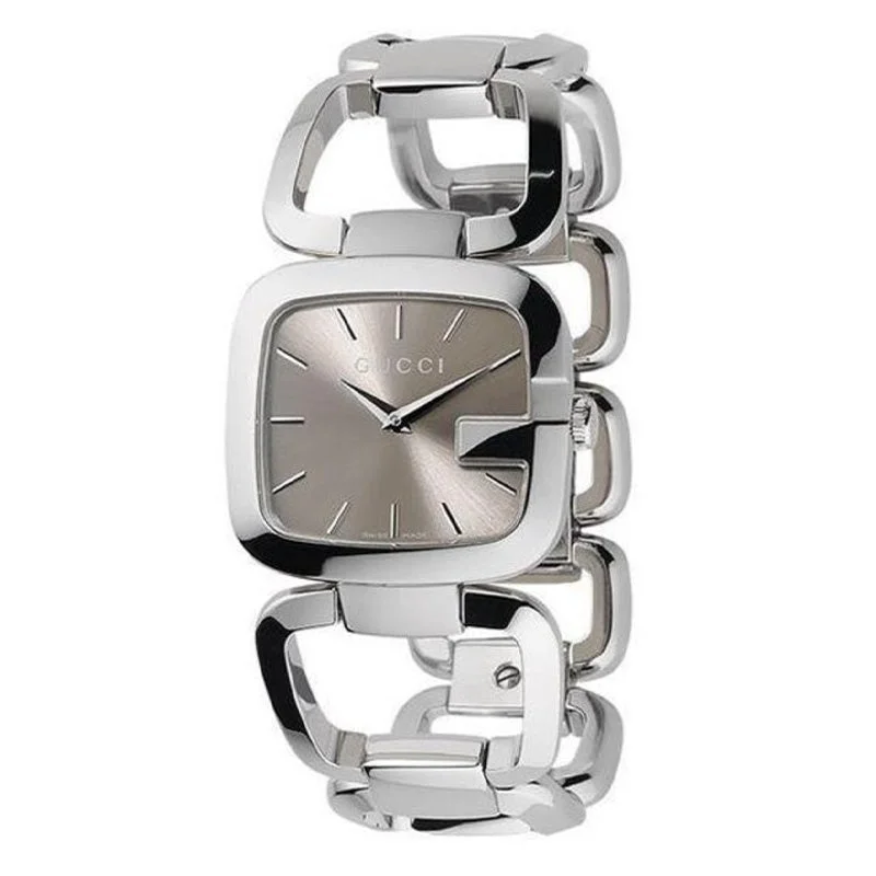 Men's Swiss High-End Edition-Gucci YA125402 Ladies G-Gucci Silver Brown Watch