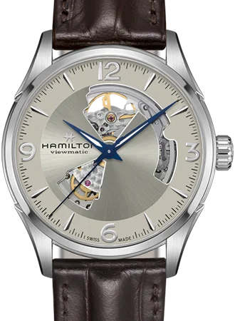 Men's Japanese Made Style Dress Watches-Jazzmaster Open Heart Auto Silver - Leather Ref. H32705521