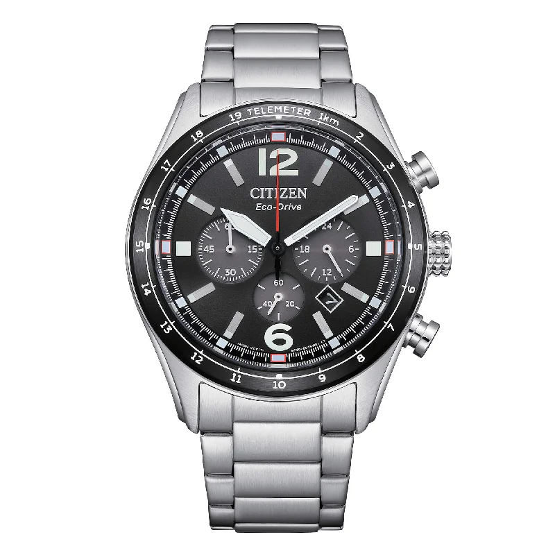 Men's Anniversary Style Men's Sports Watches-Orologio Citizen Aviator in acciaio cronografo quadrante nero CA4654-55E