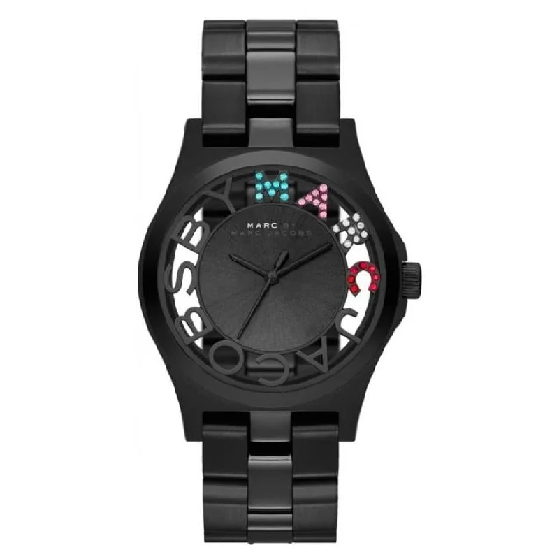Men's Customized Style Dress Watches-Marc Jacobs MBM3265 Ladies Henry Skeleton Black Watch