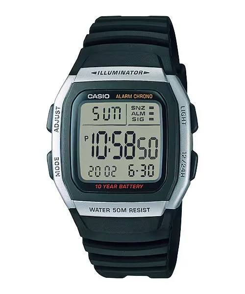 Unisex Thick Case Watches-Casio Digital Black Watch W-96H-1AV
