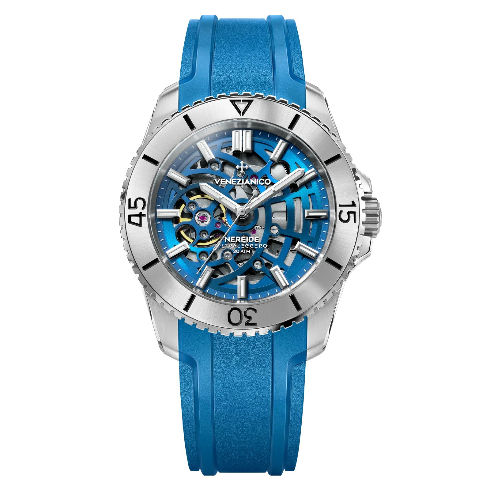 Men's Swiss Watch Solar Powered Edition-Venezianico Automatic Watch Nereide UltraLeggero 42 Skeleton Aqua 3921506