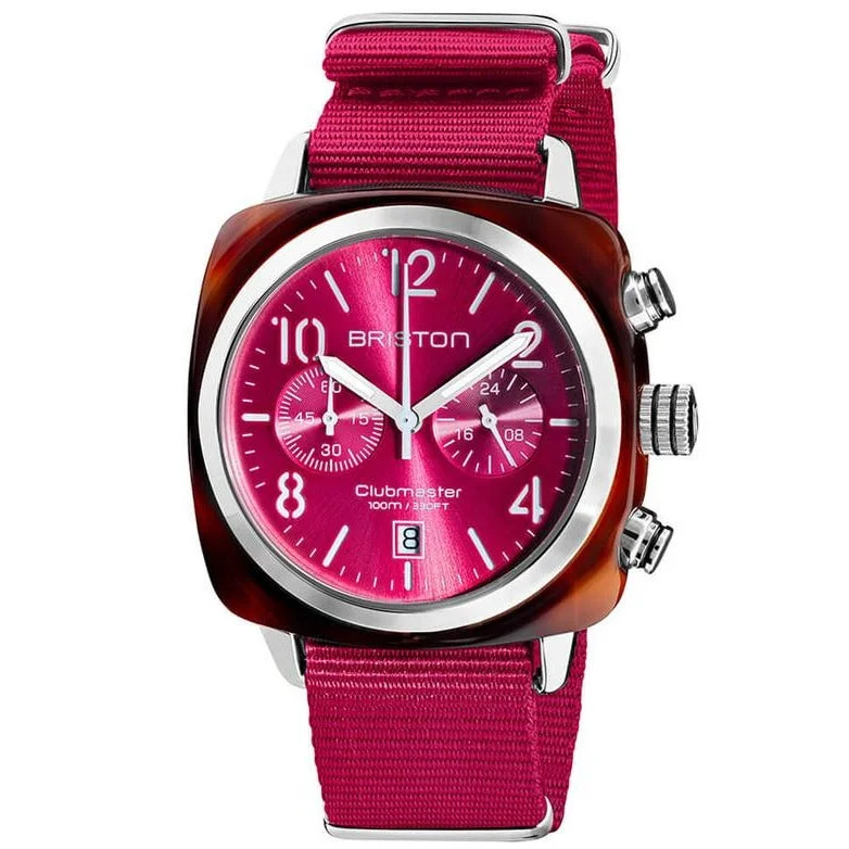 Men's Digital Design Men's Watches-Briston Burgundy Clubmaster Classic Chronograph Watch 19140.SA.T.28.NBER