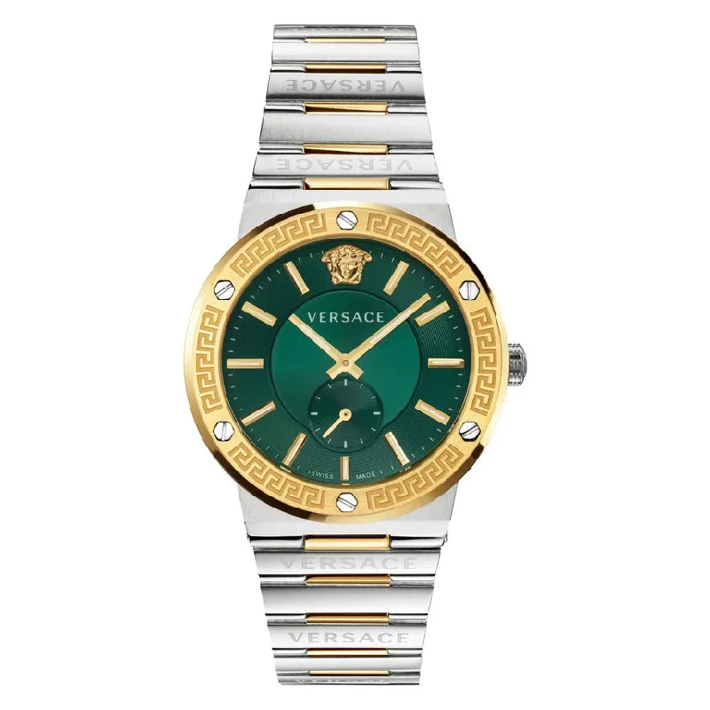 Men's Swiss Watch Automatic Wind Edition-Versace Men's Watch Greca Logo Small Seconds Two-Tone Green VEVI00420