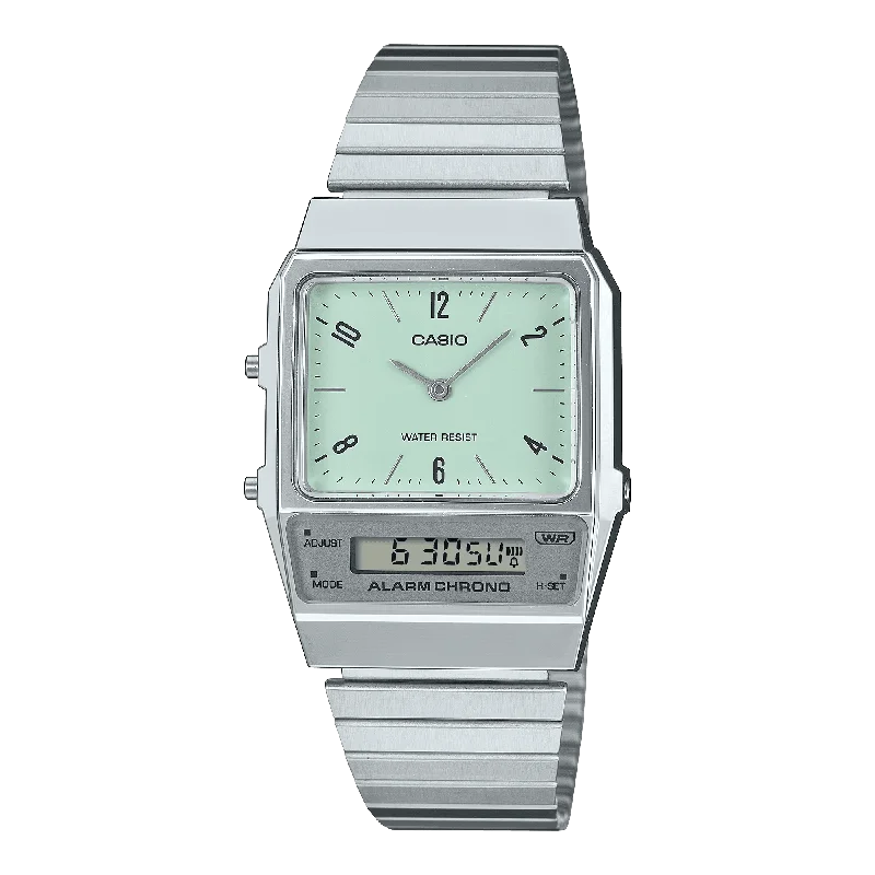 Unisex Fitness Tracking Watches-Casio Vintage AQ-800E-3ADF Dual Display Green Watch Unisex Fitness Tracking Watches-Casio Vintage AQ-800E-3ADF Dual Display Green Watch