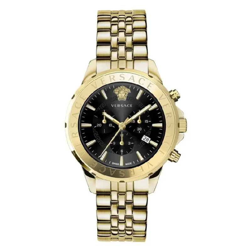 Men's Swiss Monogrammed Edition-Versace Men's Watch Chrono Signature Black Gold Bracelet VEV602123