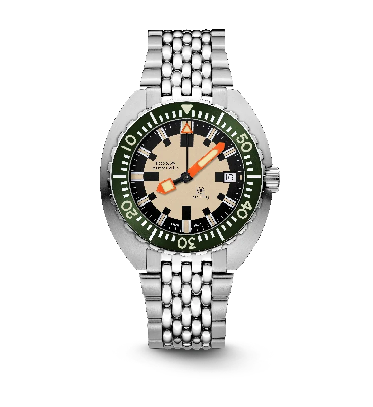 Military Watches for Men with Shock Resistance -DOXA Army, stainless steel bezel