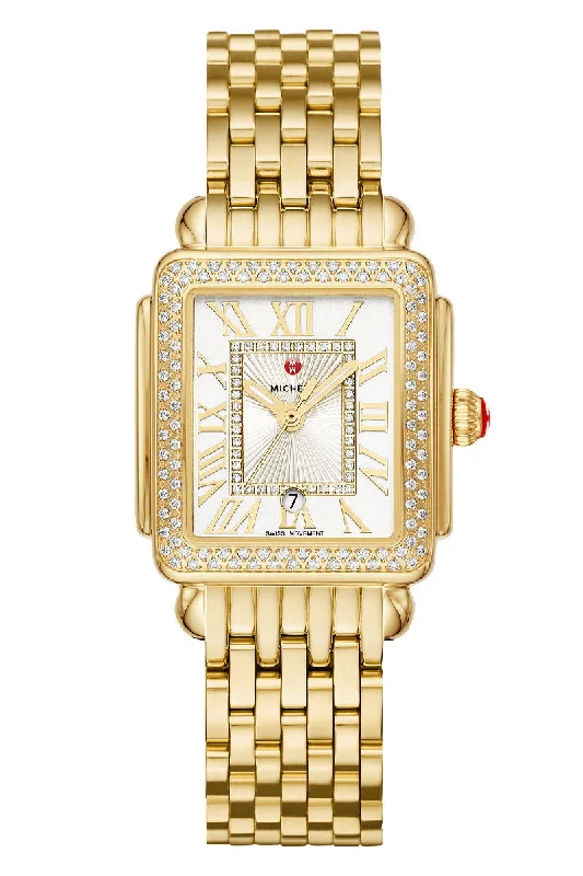 Men's Unique Shape Dress Watches-Michele Deco Madison Mid 18K Gold Diamond MWW06G000003