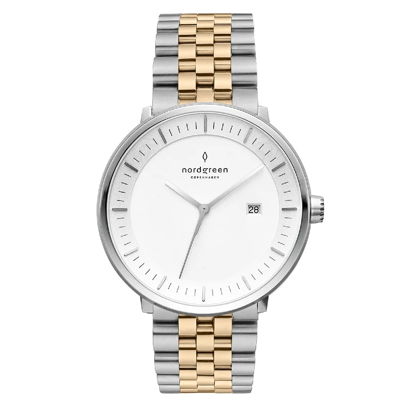 Men's Formal Dress Watches-Nordgreen Philosopher Two-Tone Stainless Steel 36mm Silver Case Watch